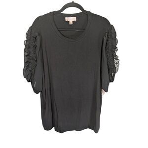 NWT Philosophy Black Boxy Viscose Blend Ruffled Short Sleeve Blouse Women's 3 XL